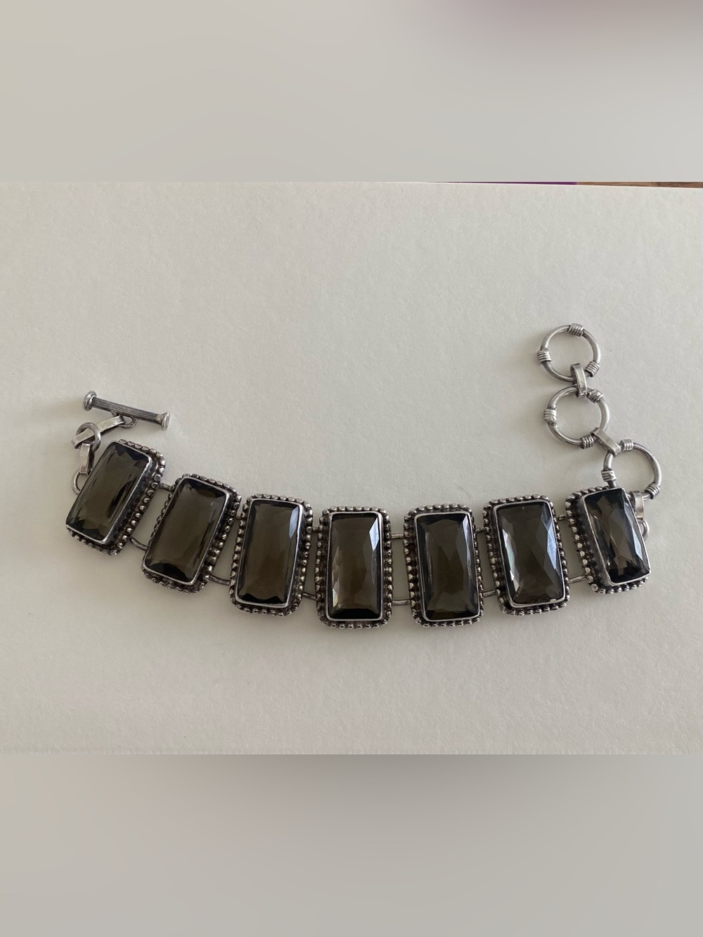 Sterling Silver and Smoky Topaz Linked Faceted Cabochon
Statement Bracelet
